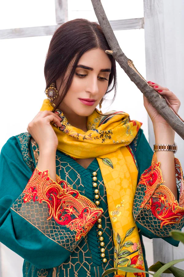 Emerald - Embroidered Viscose with Cotail Shawl (2 Piece) - Image 3