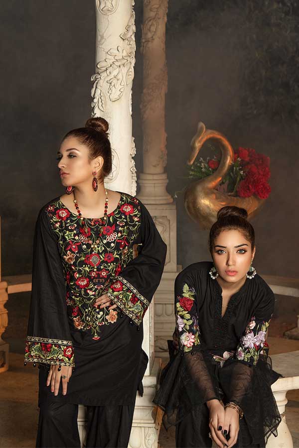Erubescent Black - Premium Embroidered Jacquard Unstiched Lawn Kurti - Image 2