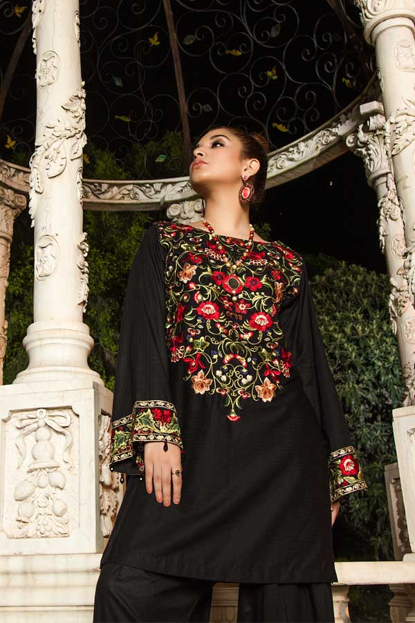 Erubescent Black - Premium Embroidered Jacquard Unstiched Lawn Kurti - Image 3