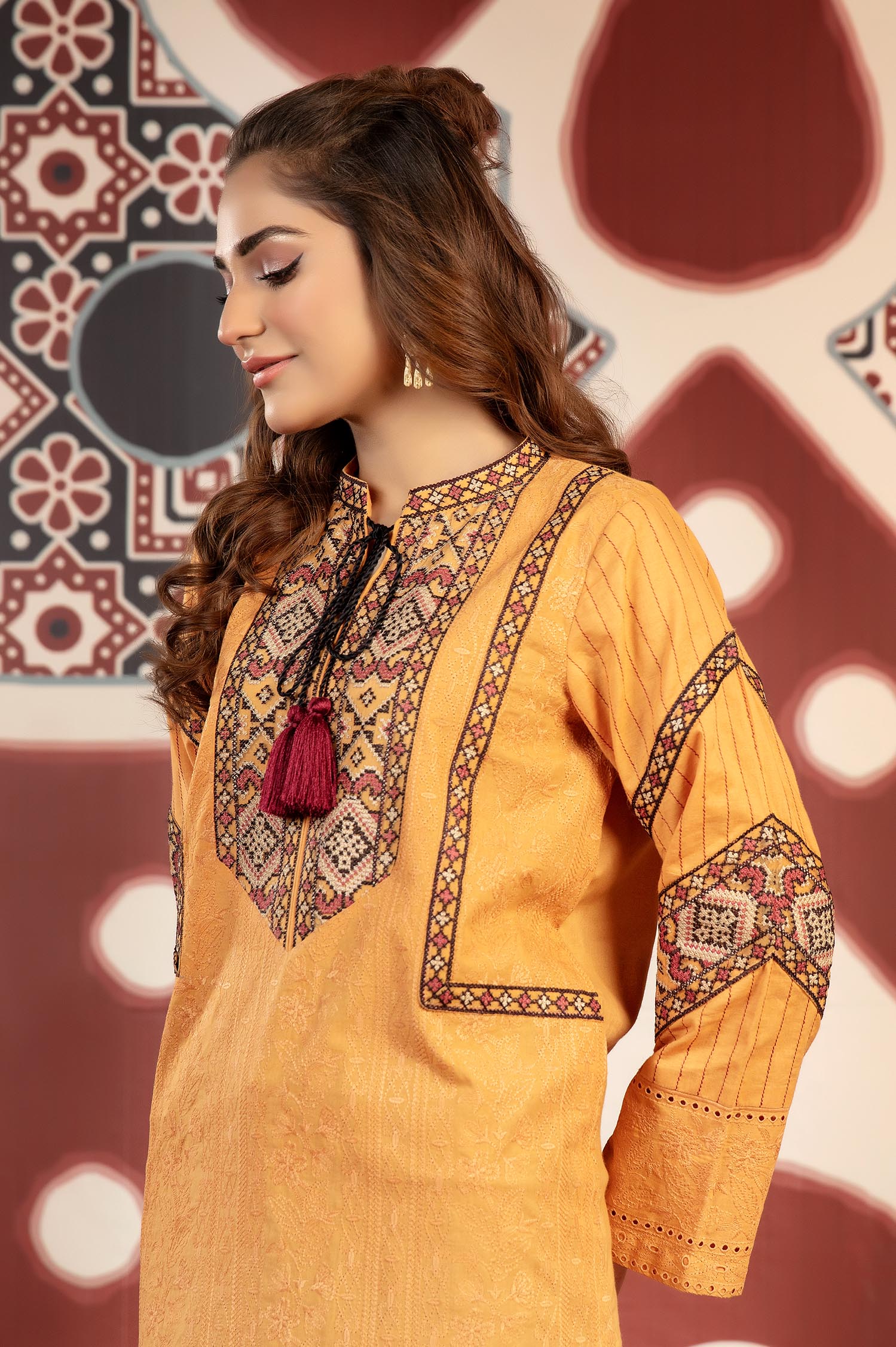 Faded Orange - Exclusive Embroidered Lawn Stitch Kurti - Image 2