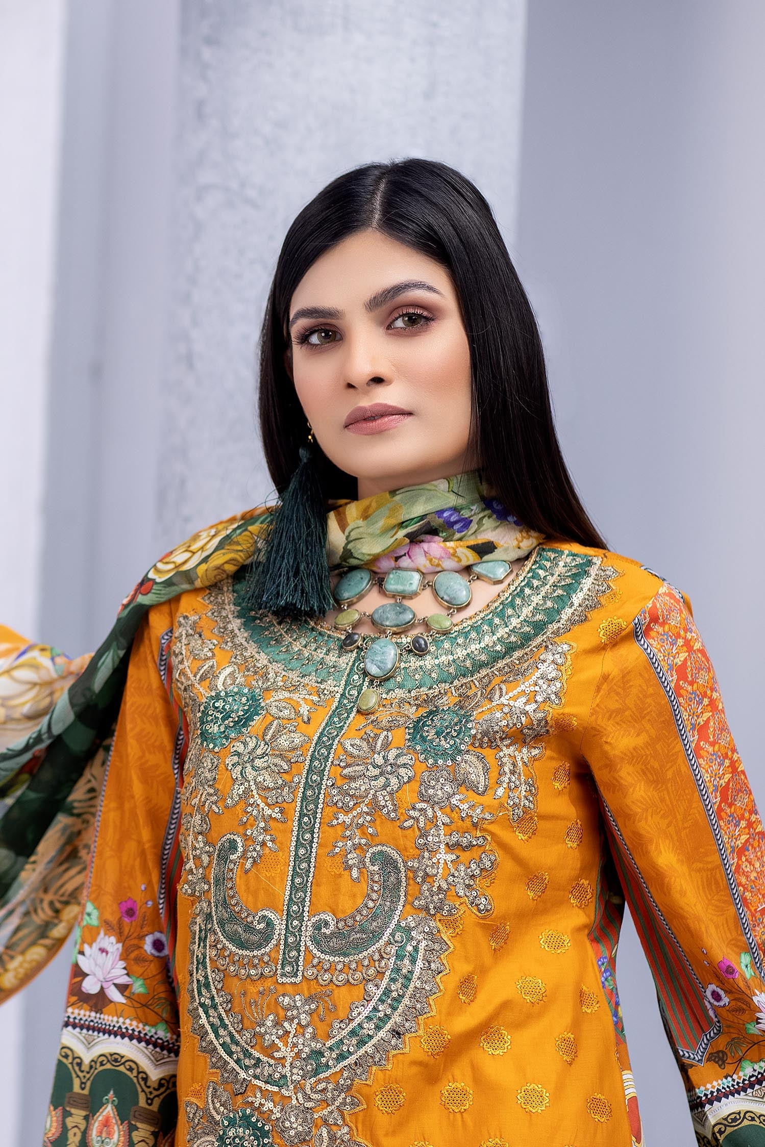 Fire Bazel - Embroidered Chikankari & Printed Lawn - Image 3