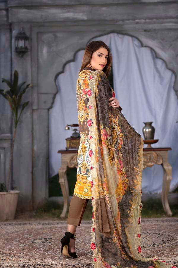 Floral Mud Digital Printed & Embroidered Karandi 3PC - Image 2