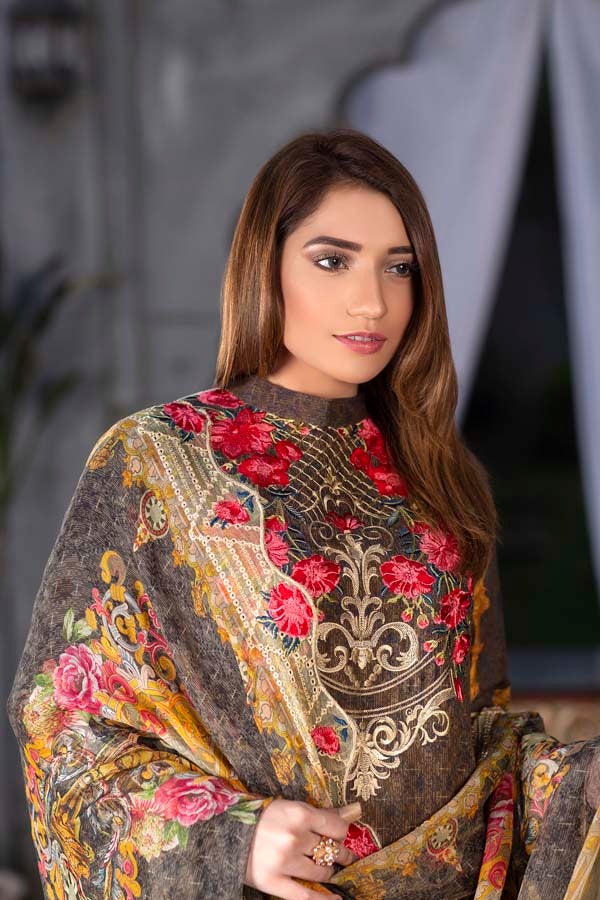 Floral Mud Digital Printed & Embroidered Karandi 3PC - Image 3