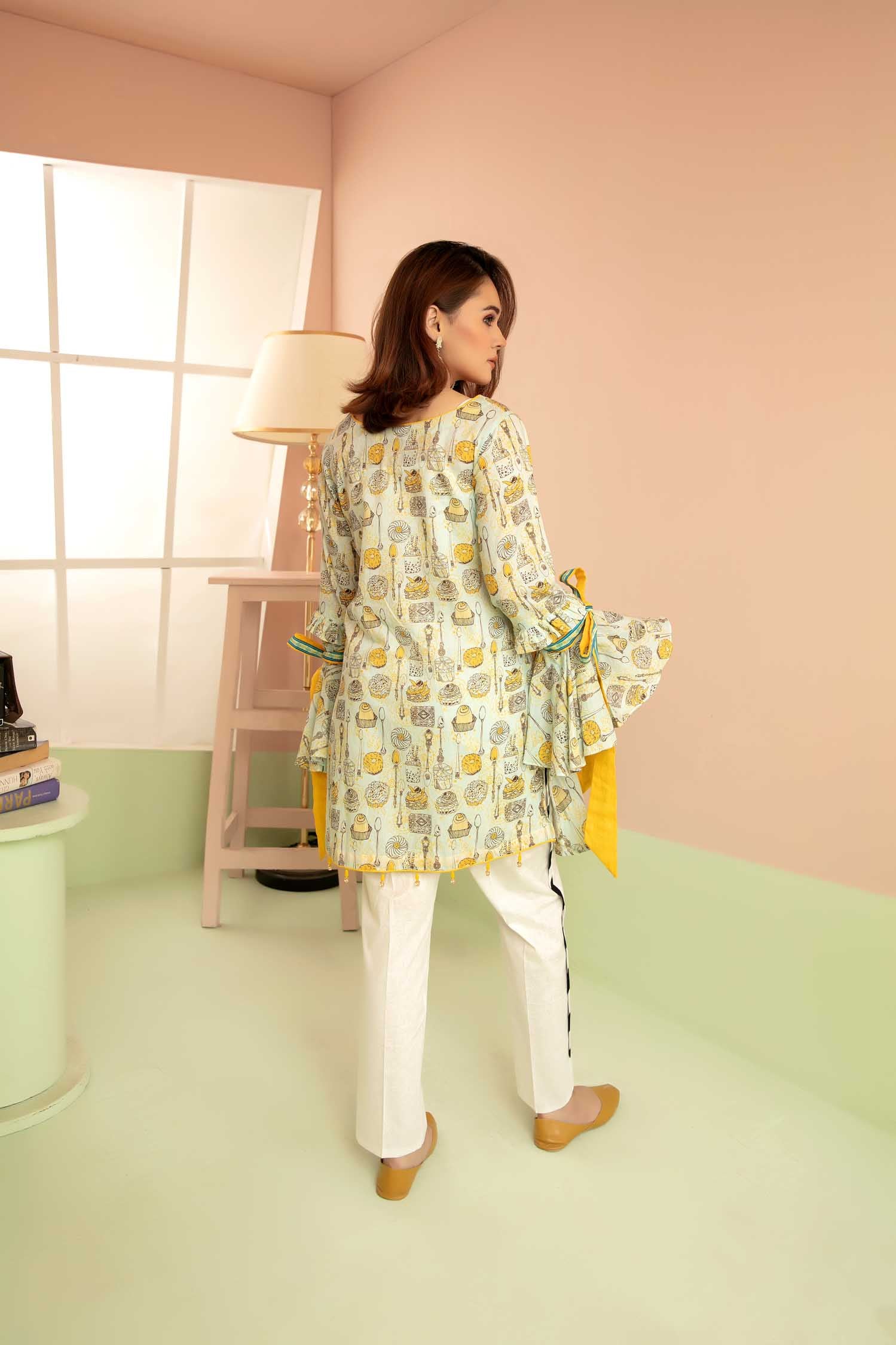 Flowered - Digital Printed Stitched Lawn Kurti - Image 2