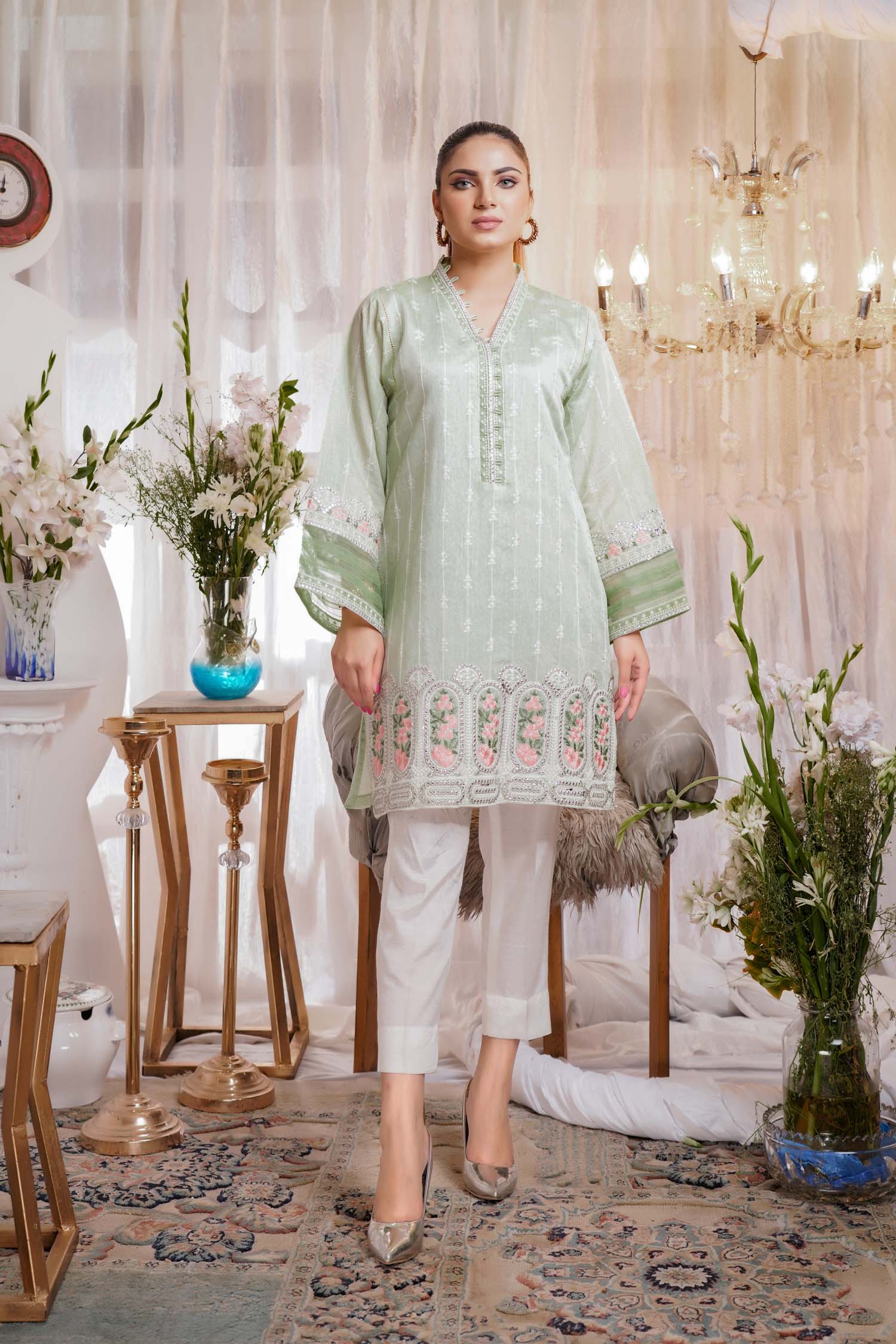 Foist Gradual - Embroidered Paper Silk Stitch Kurti - Image 3