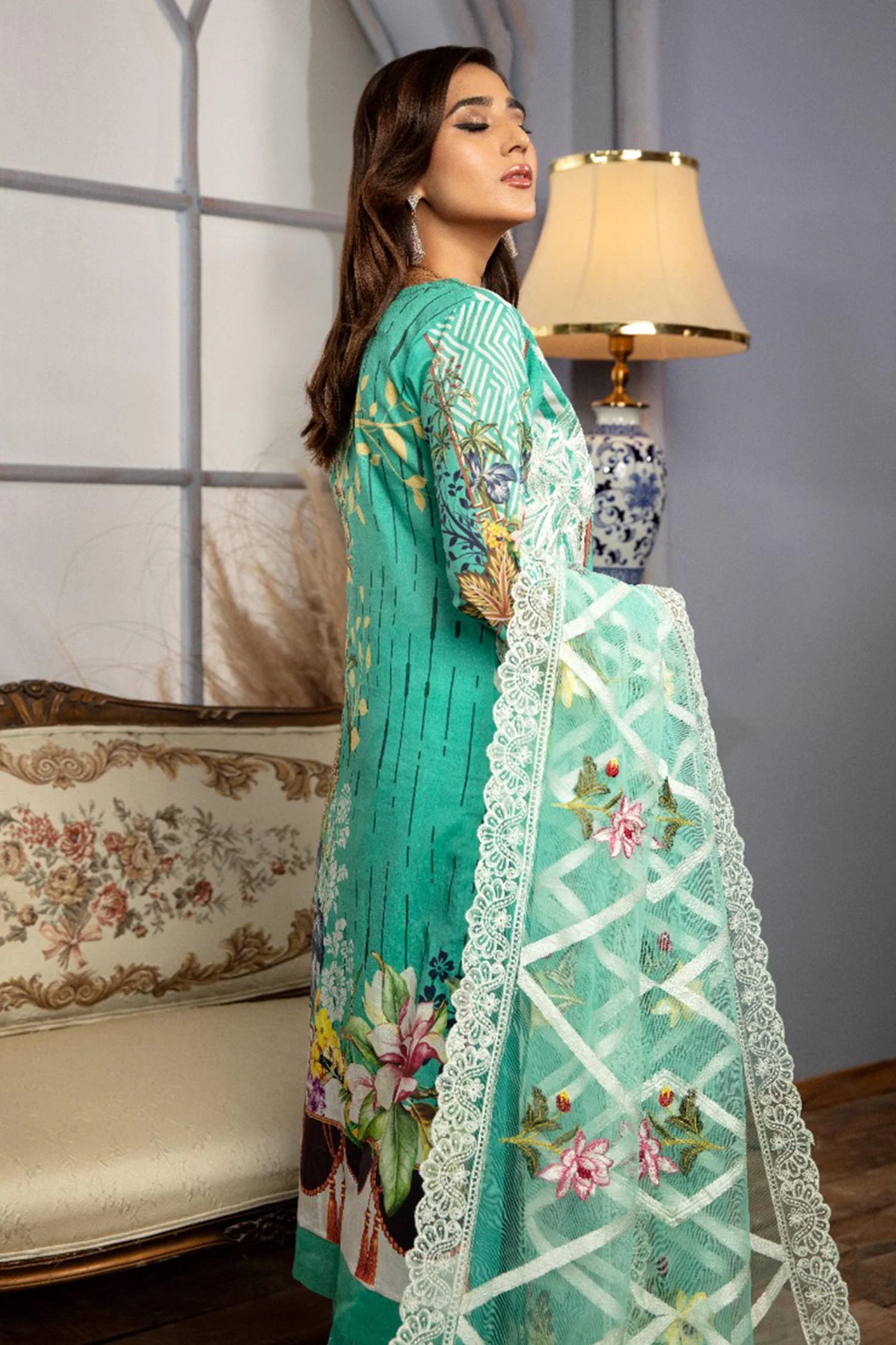 Forest Blue - Digital Printed & Schiffli Embroidered Lawn 3PC - Image 2