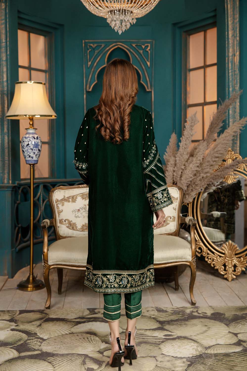 Forest Green - Stitched Embroidered Velvet 2PC - Image 2