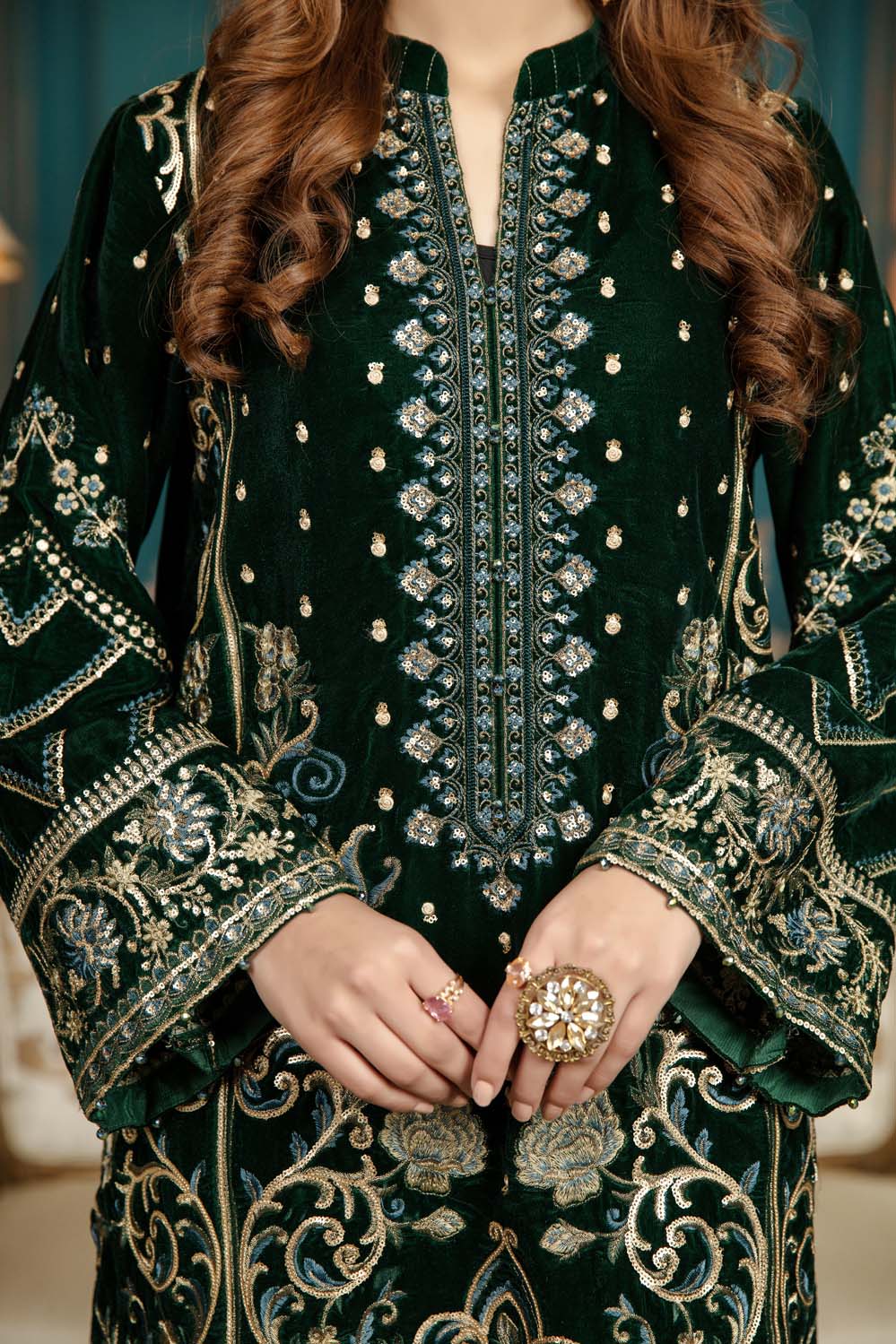 Forest Green - Stitched Embroidered Velvet 2PC - Image 4