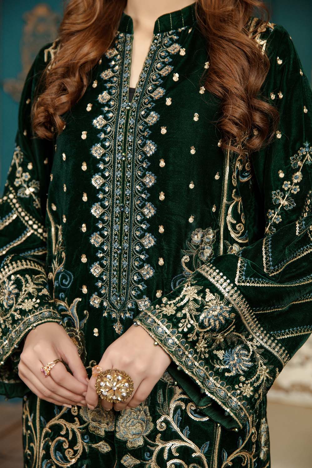 Forest Green - Stitched Embroidered Velvet 2PC - Image 6