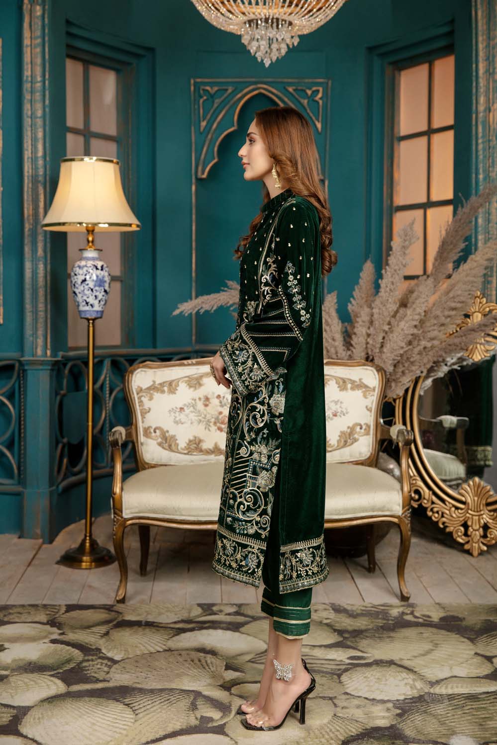 Forest Green - Stitched Embroidered Velvet 2PC - Image 7
