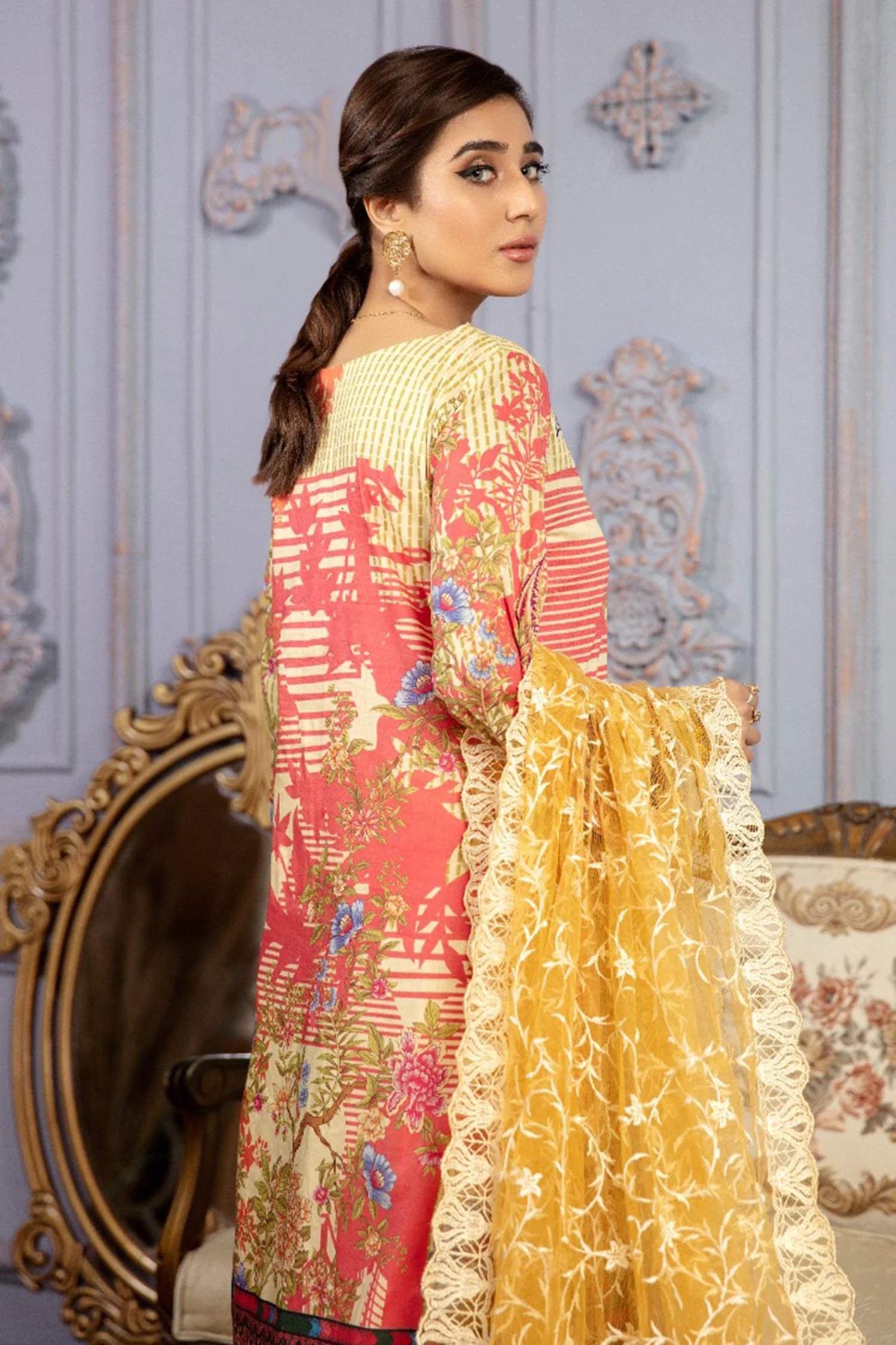 Fox Trot - Digital Printed & Schiffli Embroidered Lawn 3PC - Image 2