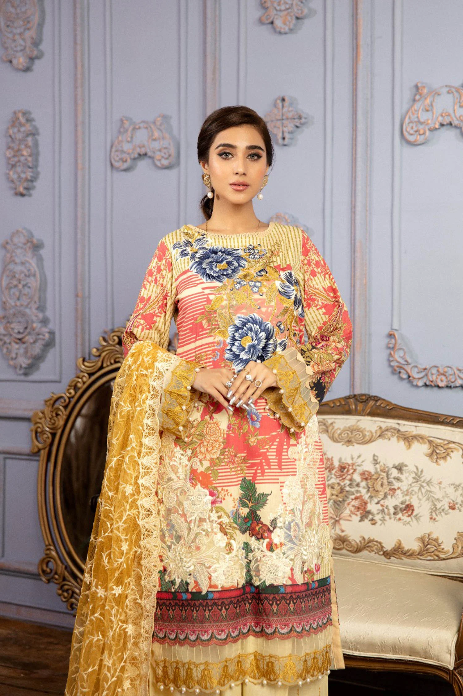 Fox Trot - Digital Printed & Schiffli Embroidered Lawn 3PC - Image 3