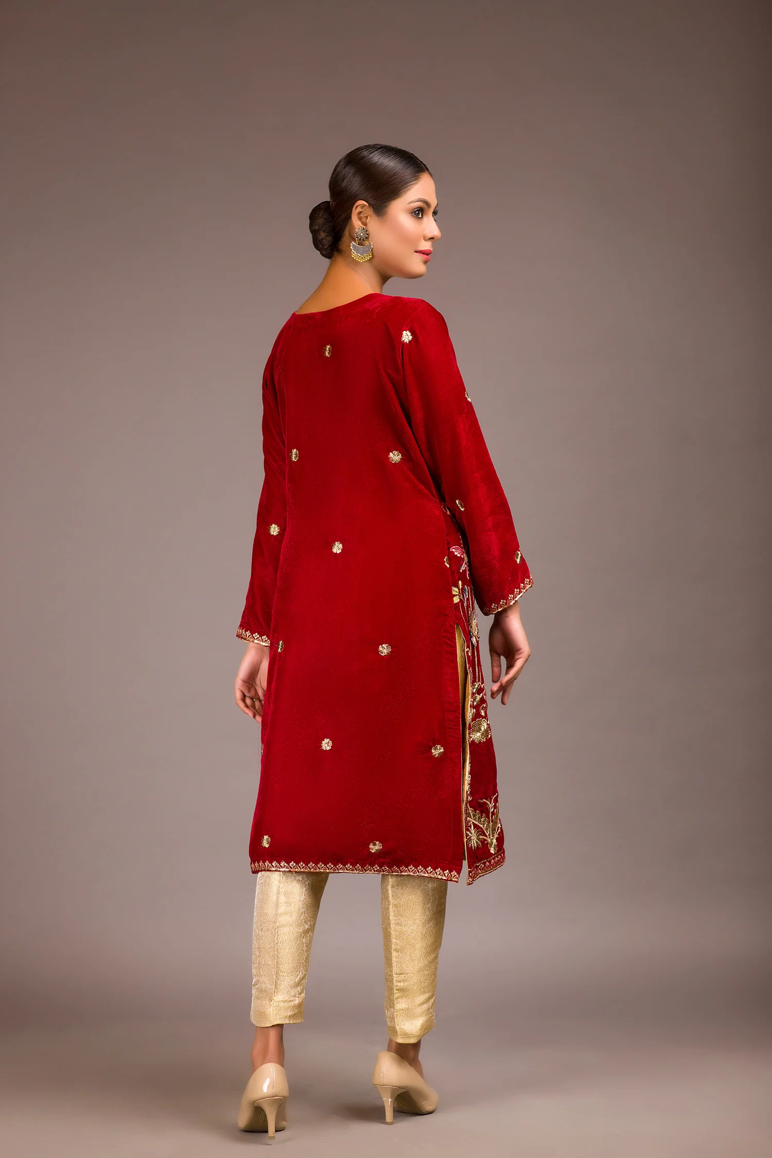Fozzy - Embroidered Velvet Unstitch Kurti - Image 2