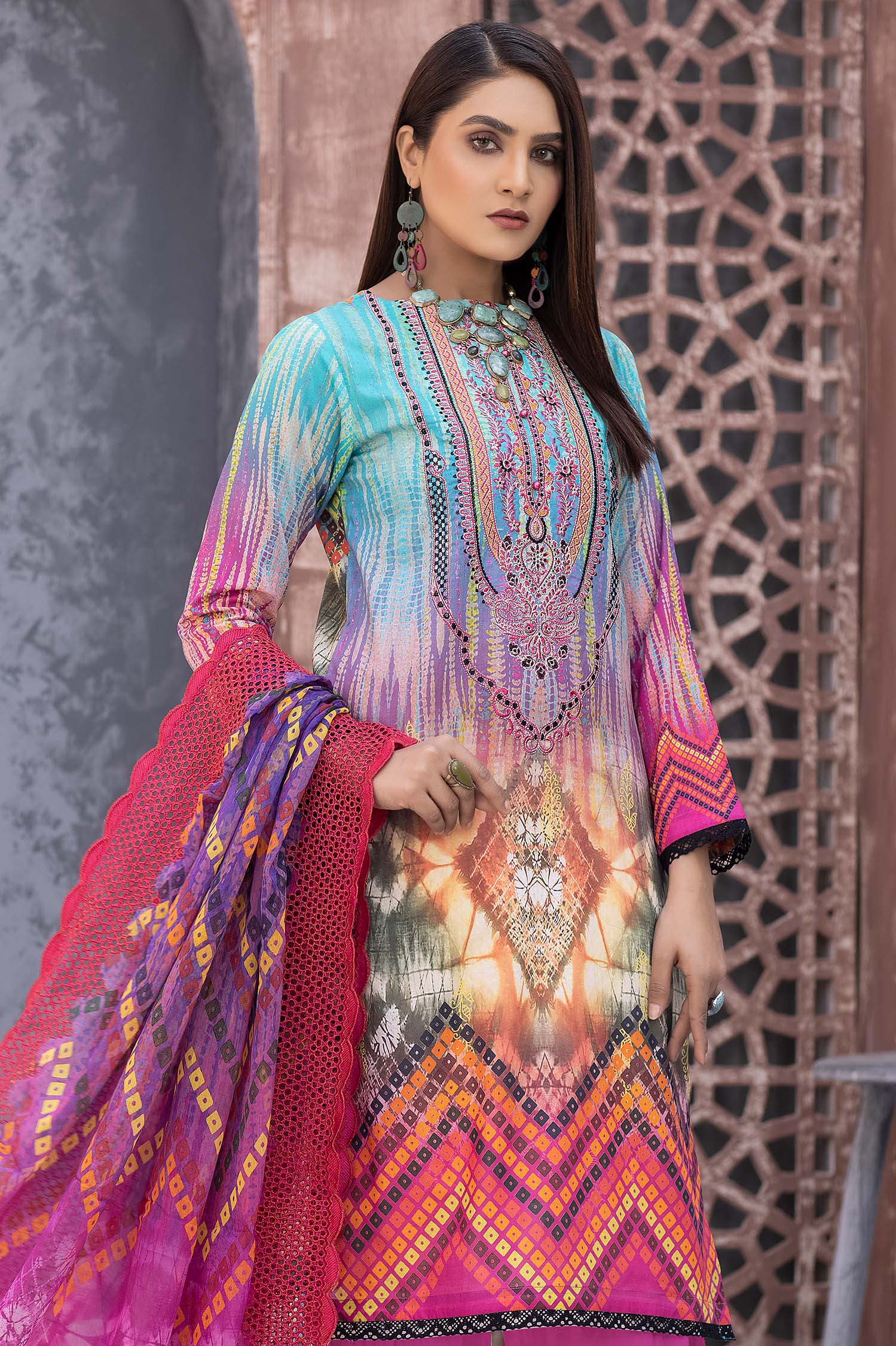 Glacier - Digital Printed & Embroidered Lawn