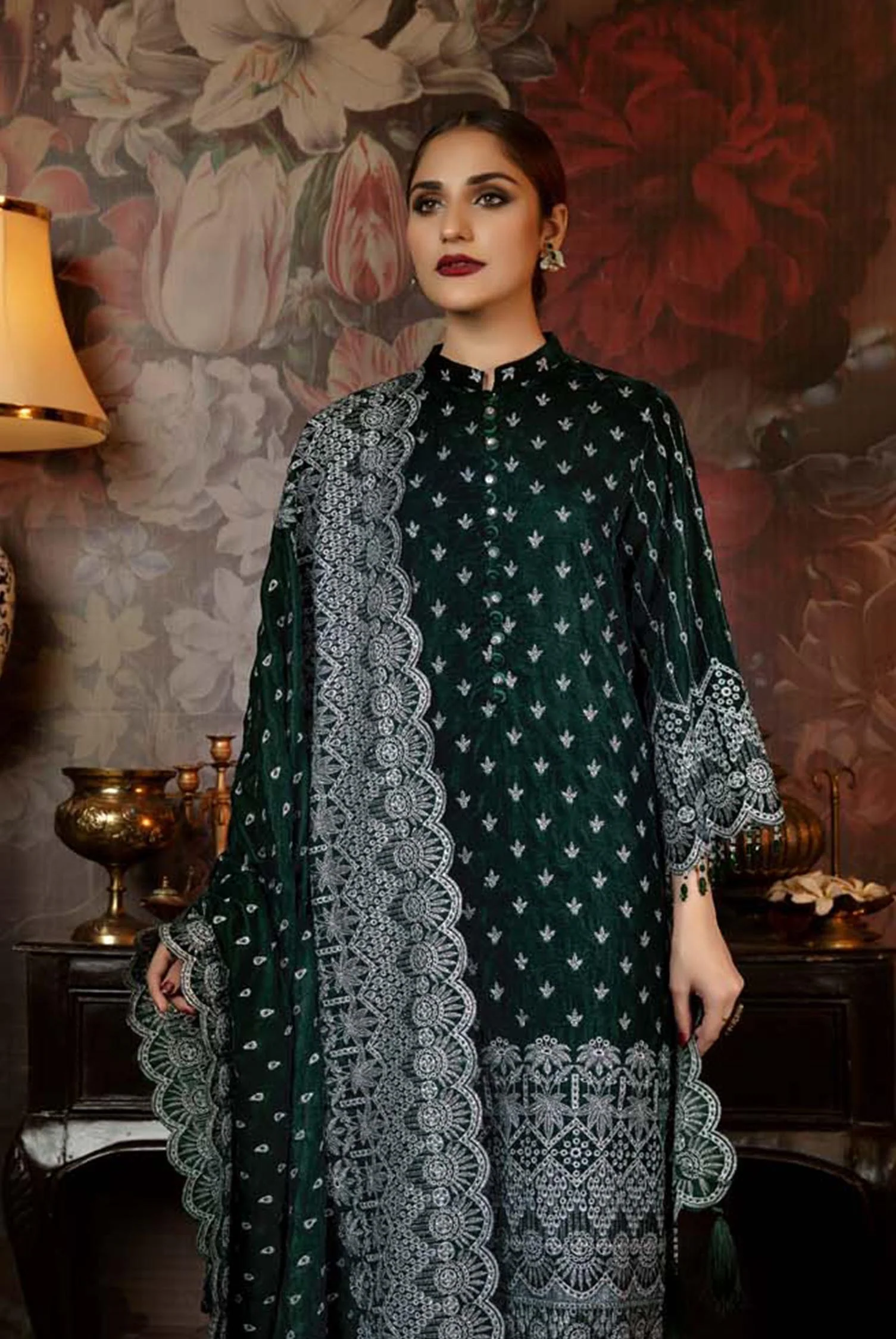 Glow Dots - Embroidered Velvet 3PC Stitched - Image 3