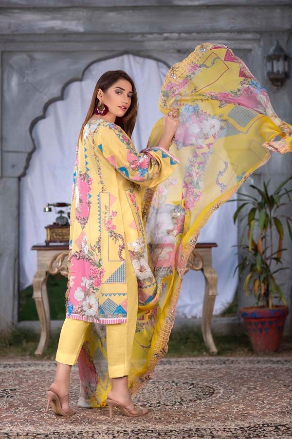Golden Grass Digital Printed & Embroidered Karandi 3PC - Image 2