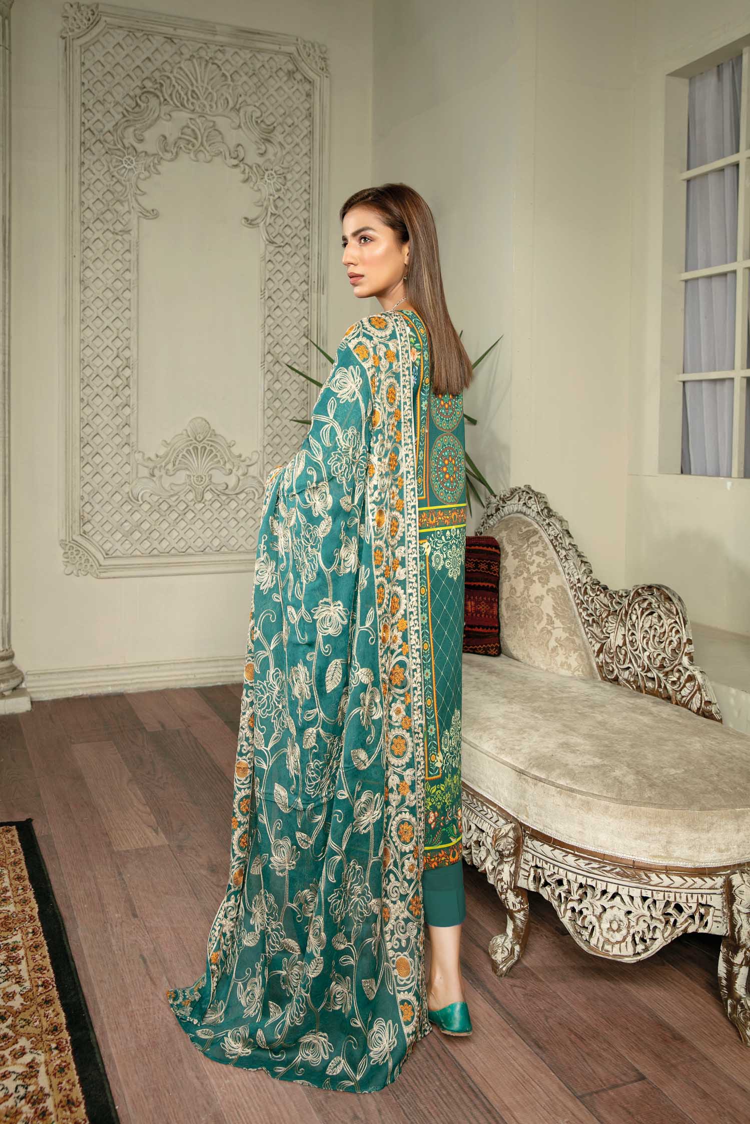 Gorgeous Green - Digital Printed & Embroidered Lawn 3PC - Image 3