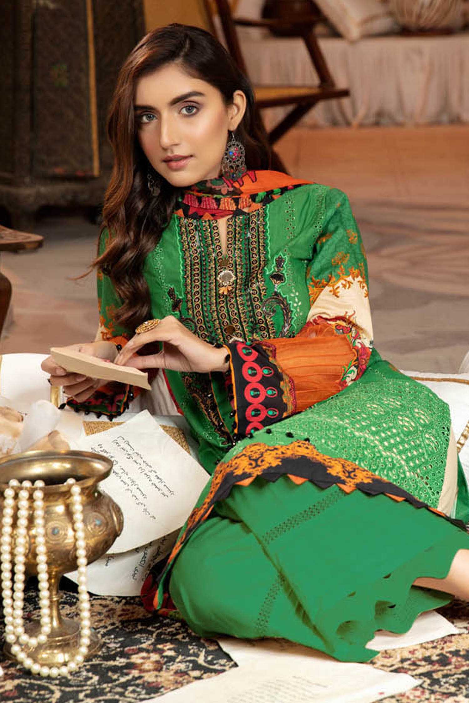 Green Rose - Schiffli Embroidered Lawn 3PC - Image 3