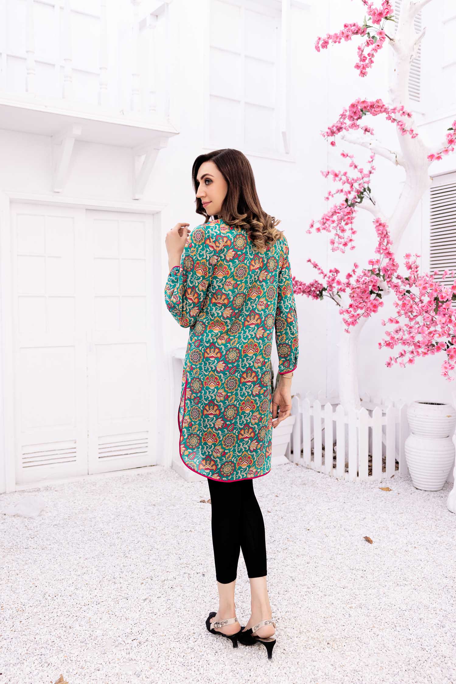 Green Tulip - Digital Printed Stitched Lawn Kurti - Image 2