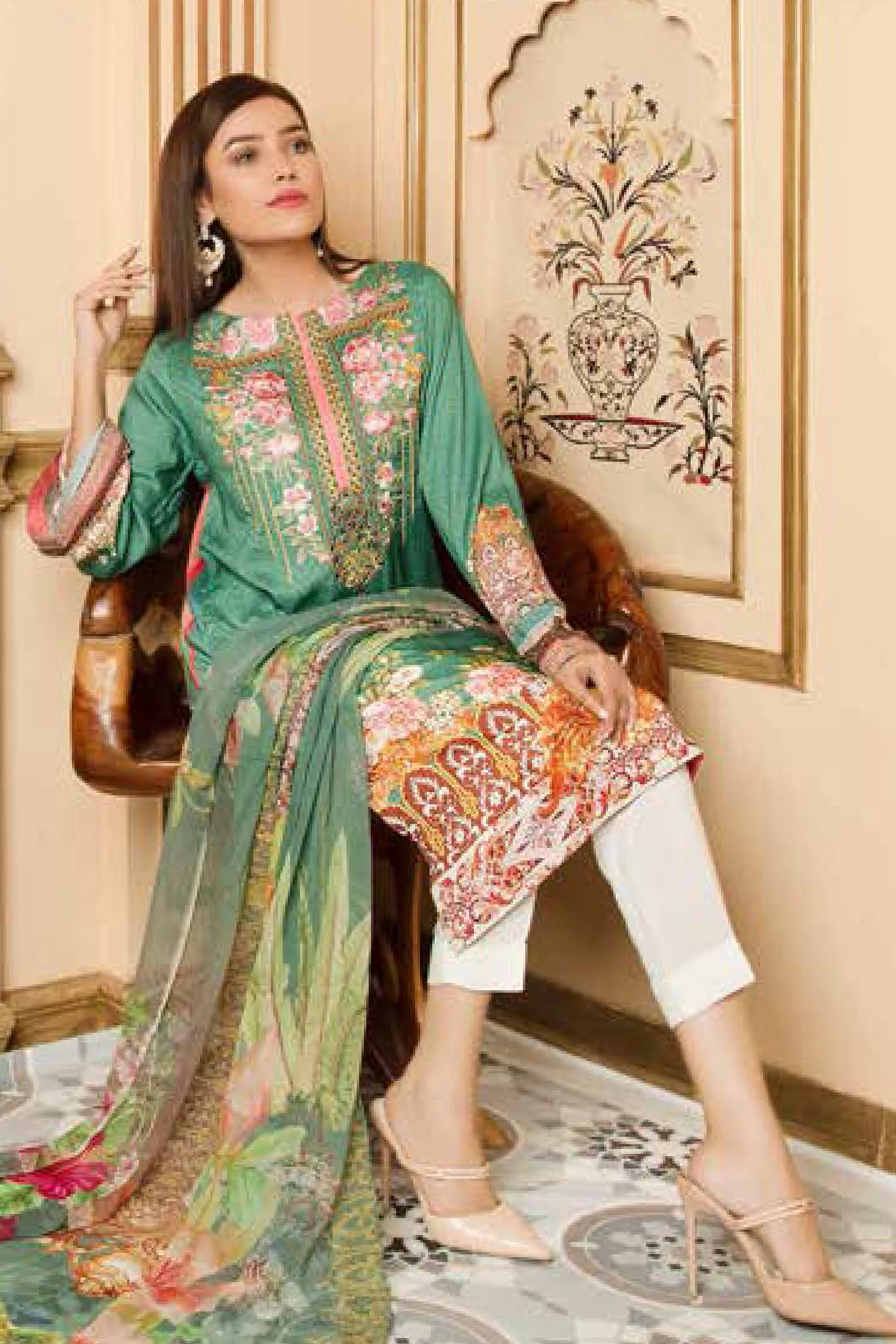 Gresin - Digital Printed and Embroidered Linen 3PC - Image 2