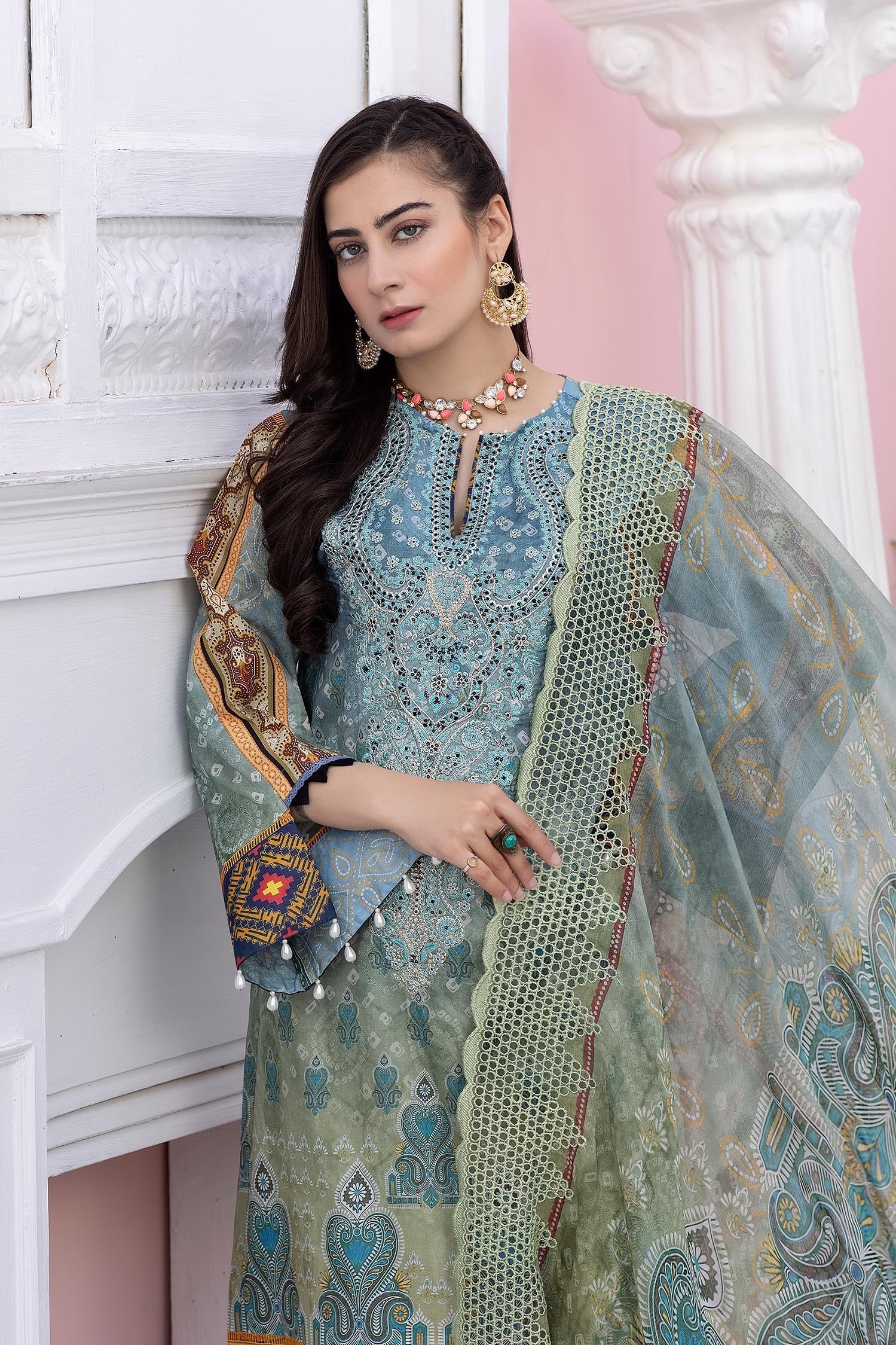 Grey Blue - Digital Printed & Embroidered Lawn - Image 3