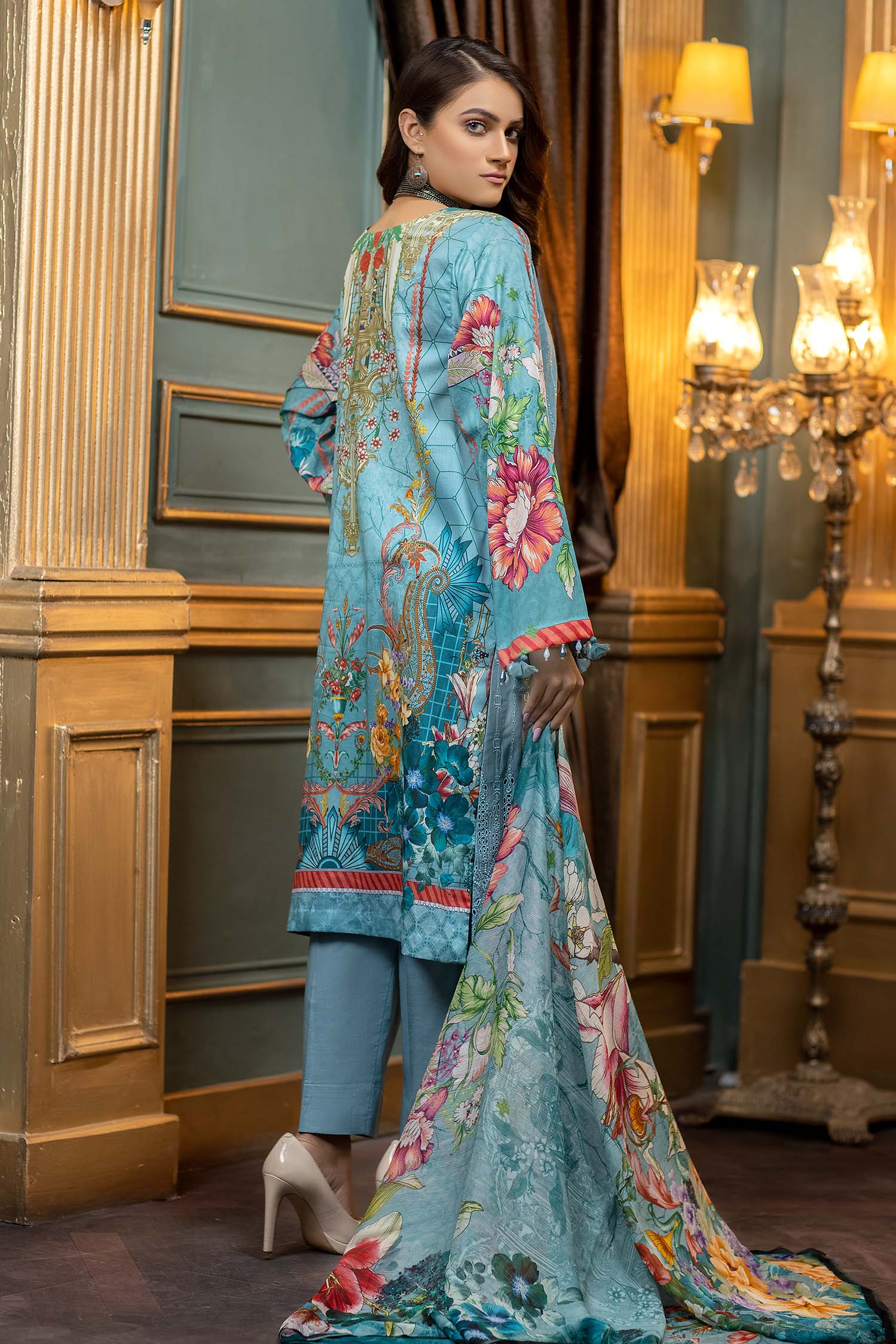 Grey Blue - Stitched Printed & Embroidered Lawn - Image 2