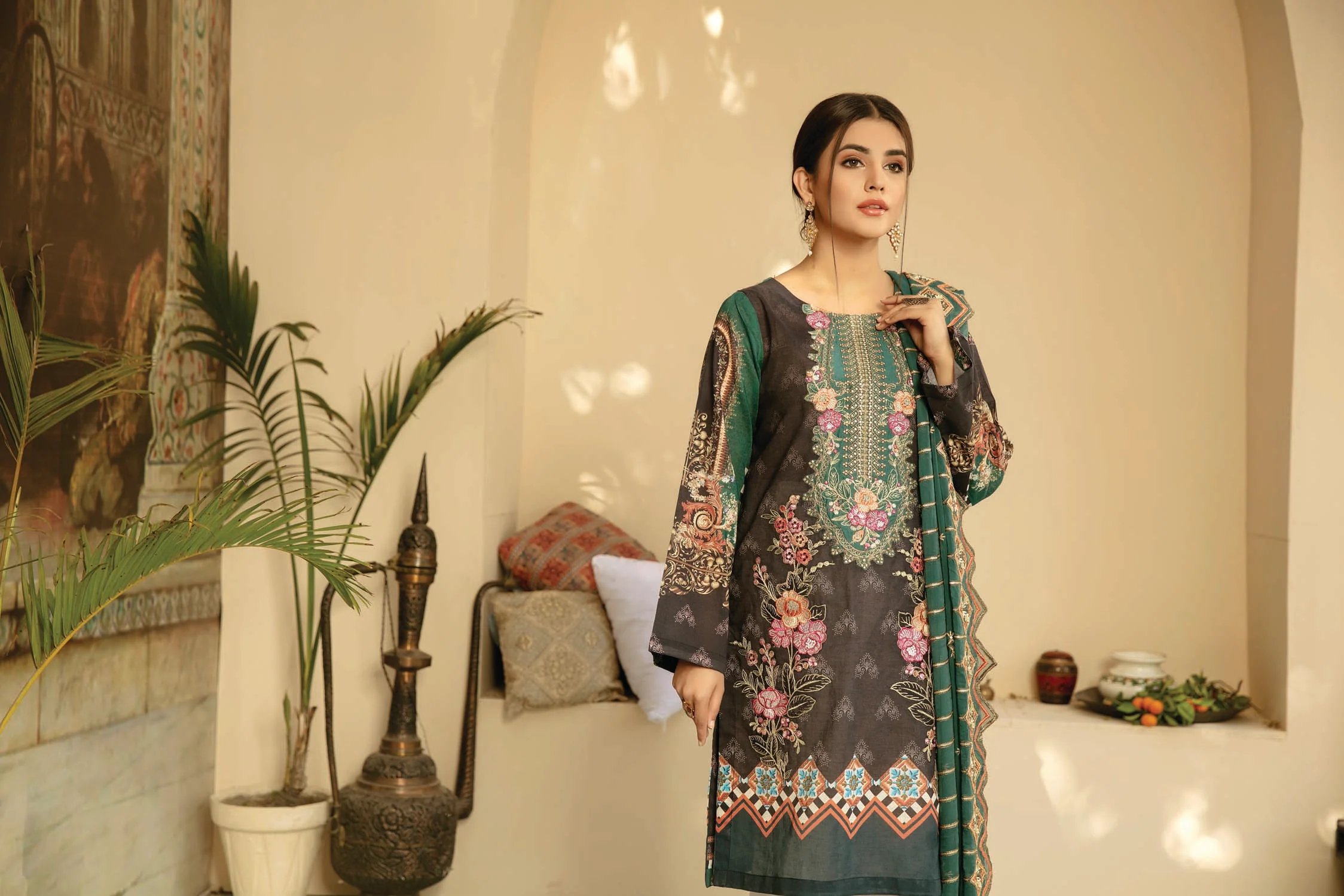 Grey Glory - Digital Printed And Embroidered Suvic Lawn - Image 3