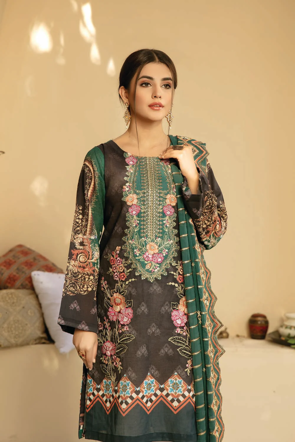 Grey Glory - Digital Printed And Embroidered Suvic Lawn - Image 4