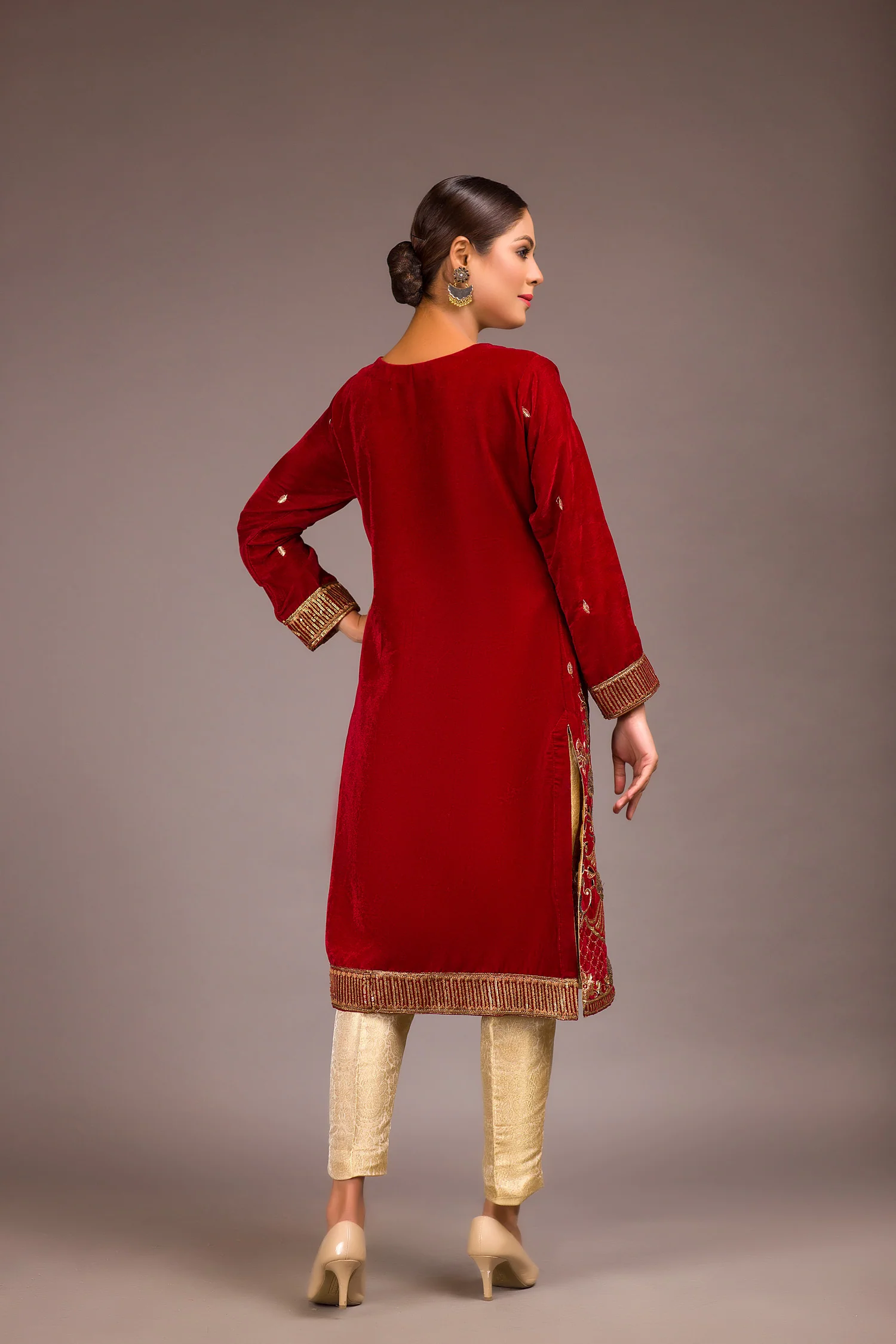 Halvin - Embroidered Velvet Unstitch Kurti - Image 2