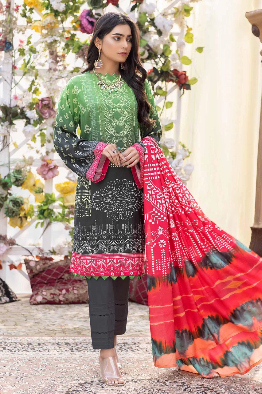 Hazel Green - Stitched Digital Printed Linen 3PC