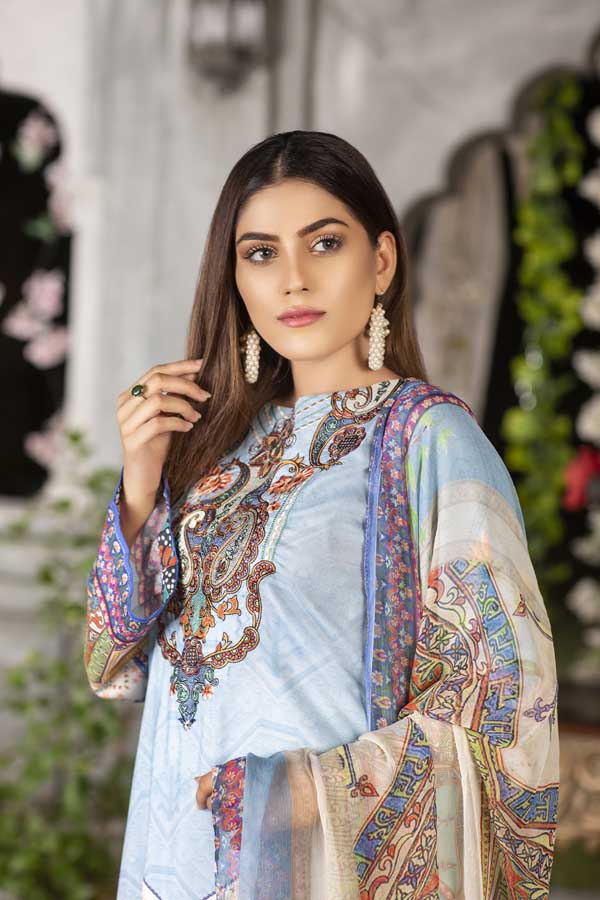 Icy Blue - Digital Printed & Embroidered Viscose - Image 3