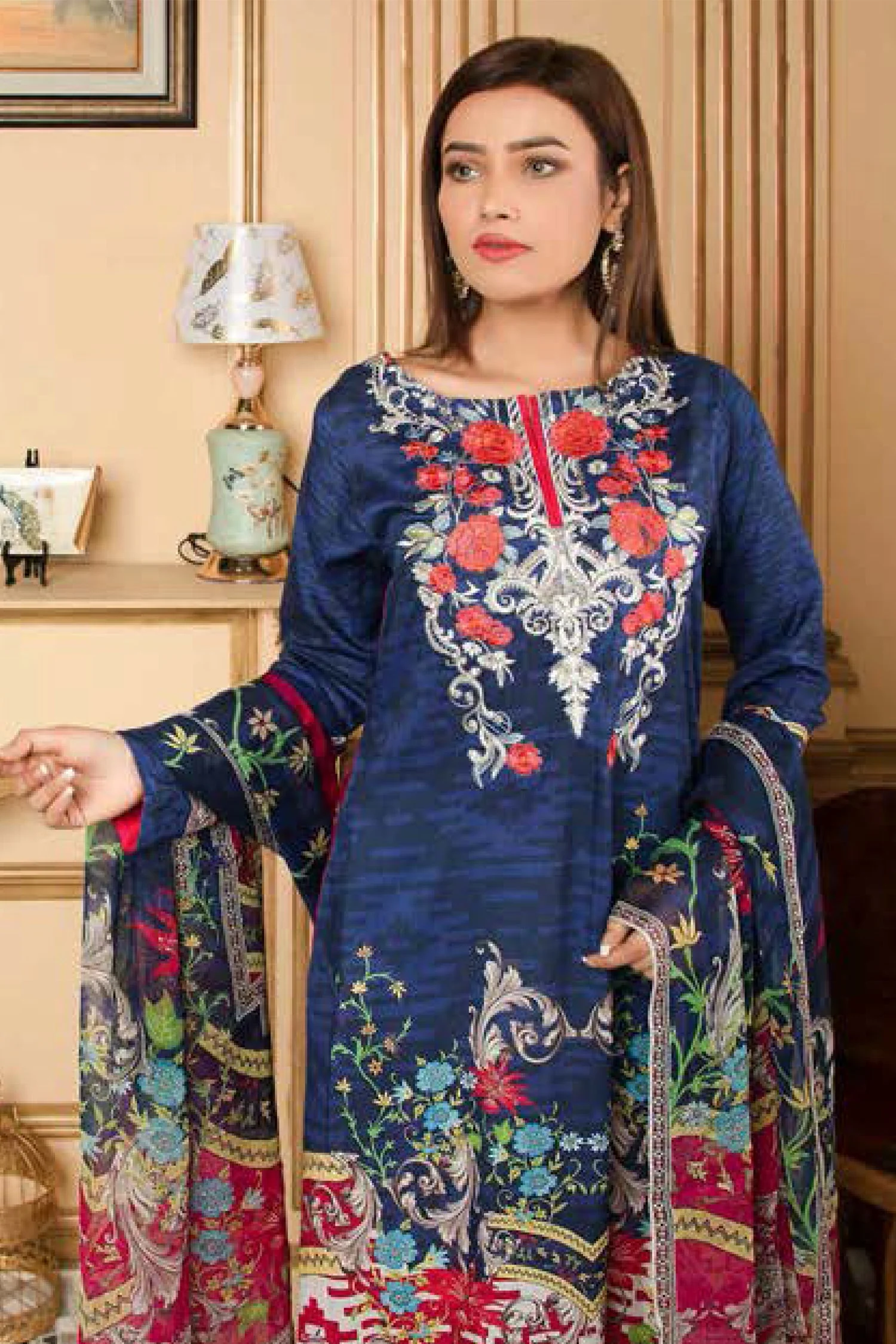 Ingo - Digital Printed and Embroidered Linen 3PC - Image 2