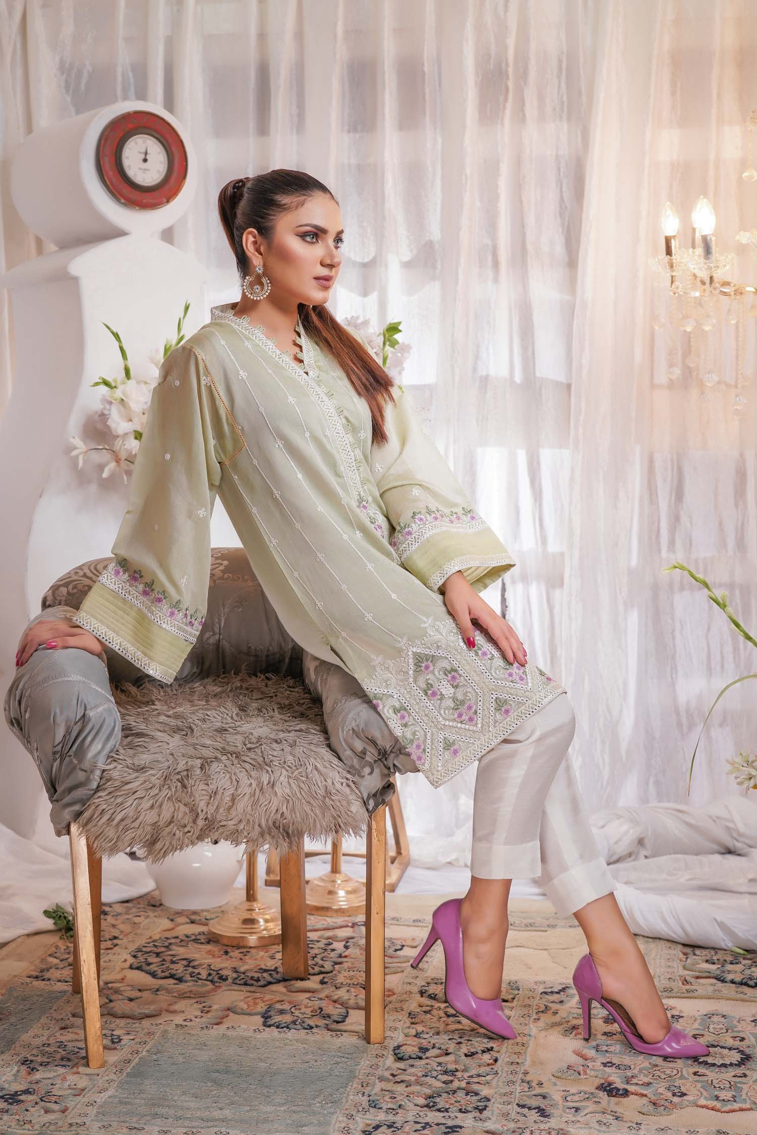 Intrigue - Embroidered Paper Silk Stitch Kurti - Image 3