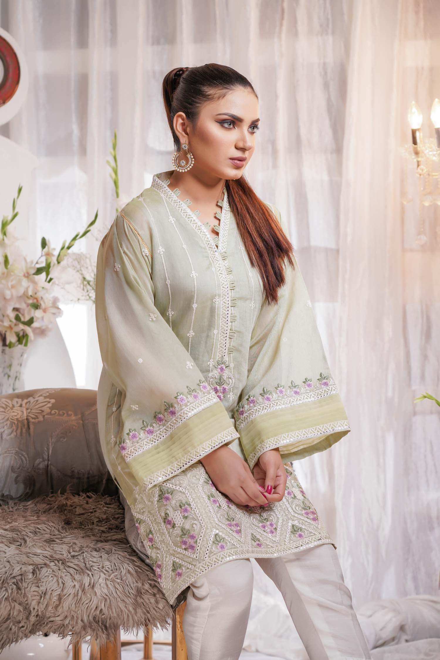 Intrigue - Embroidered Paper Silk Stitch Kurti - Image 4