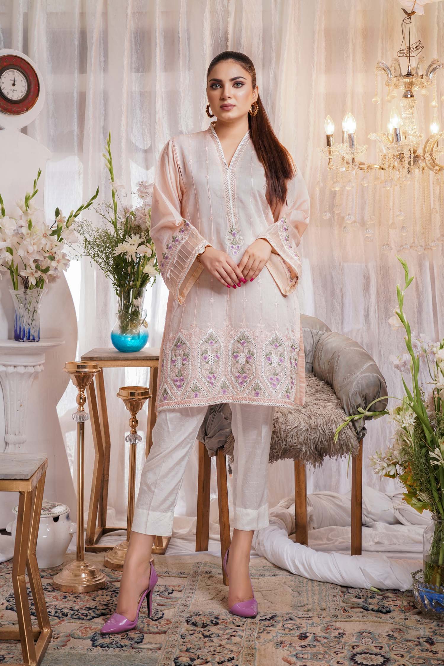 Inure - Embroidered Paper Silk Stitch Kurti - Image 2