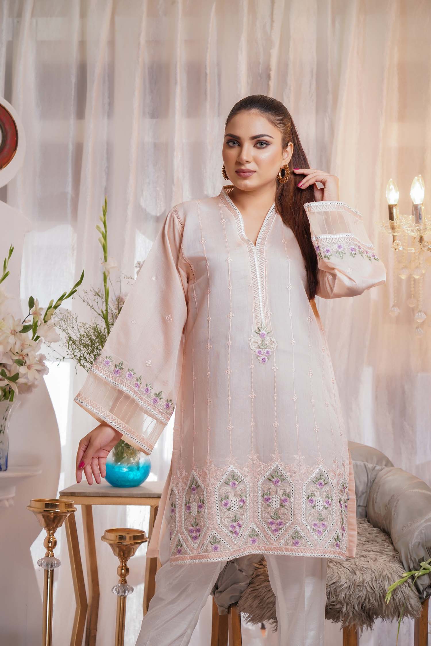 Inure - Embroidered Paper Silk Stitch Kurti - Image 4