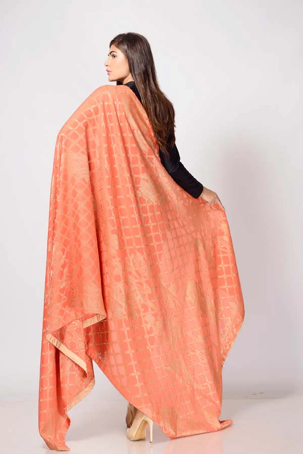 Jacquard Dupatta - Tangerine - Image 2