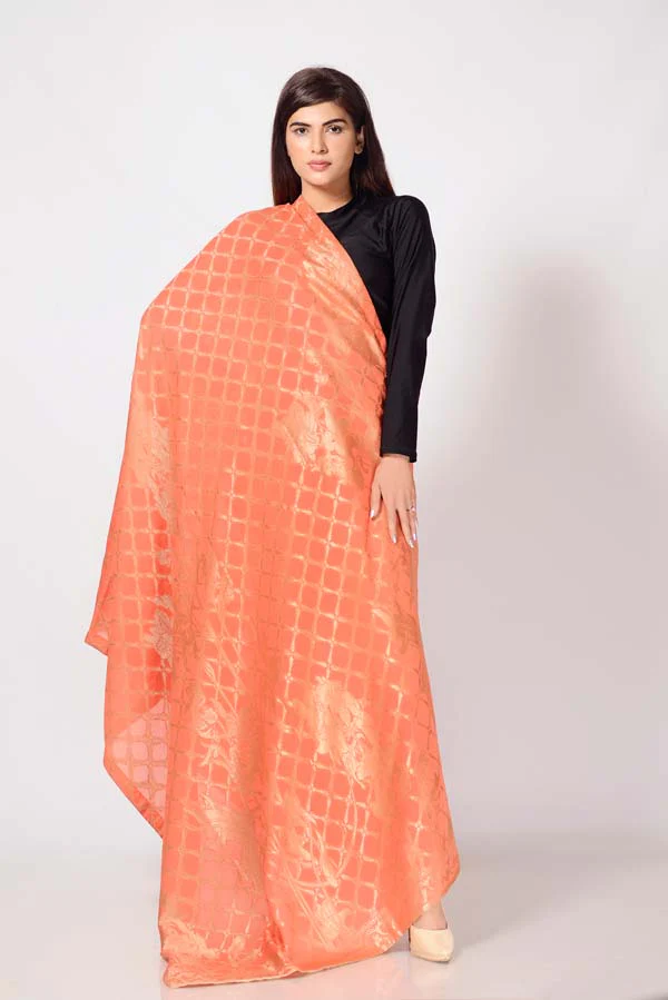 Jacquard Dupatta - Tangerine - Image 3
