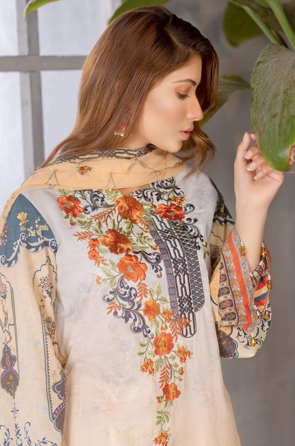 Light Brown - Digital Printed Embroidered Lawn With Chiffon Dupatta - Image 2