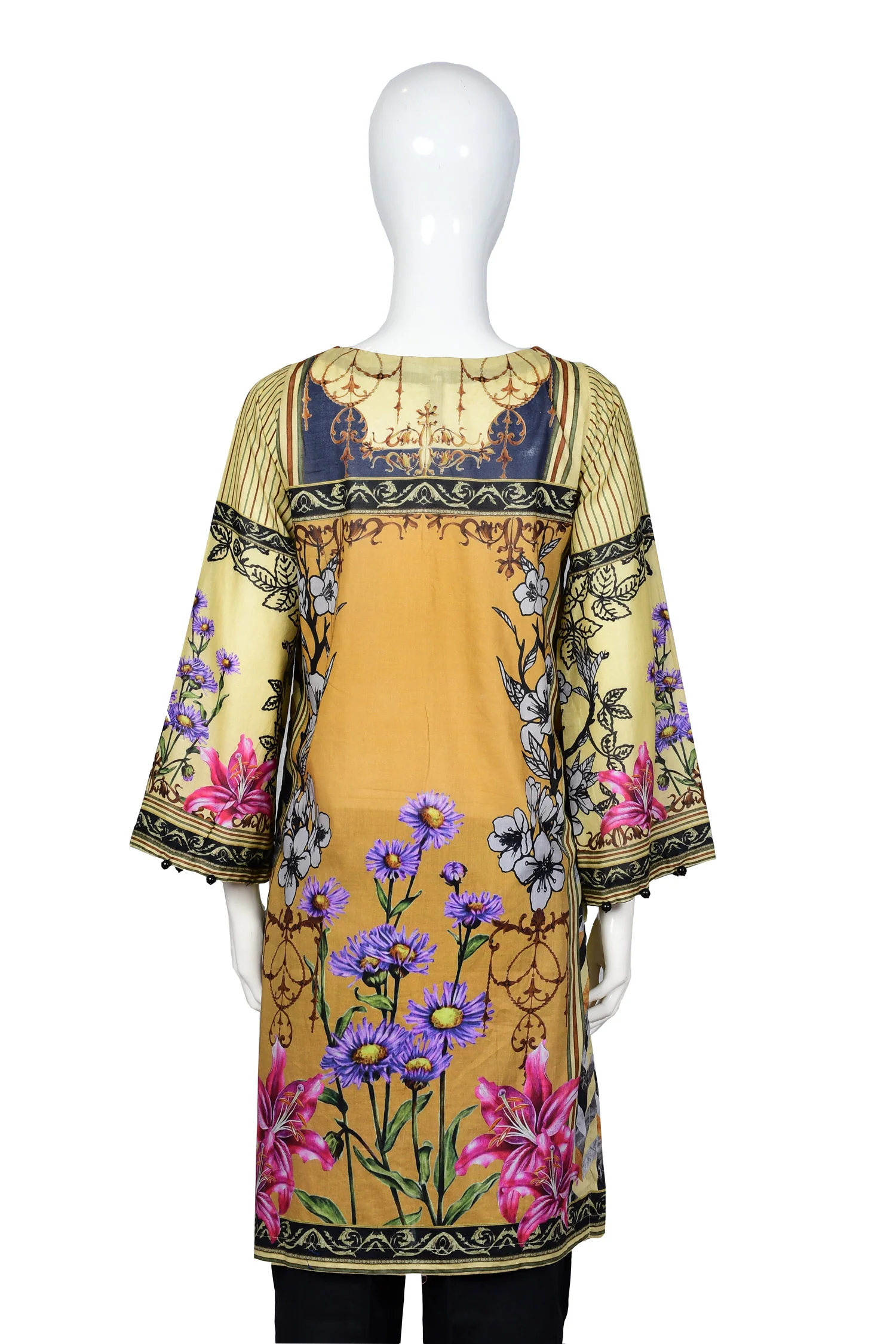 Light Yellow - Digital Printed Stitched Lawn Kurti - Image 3