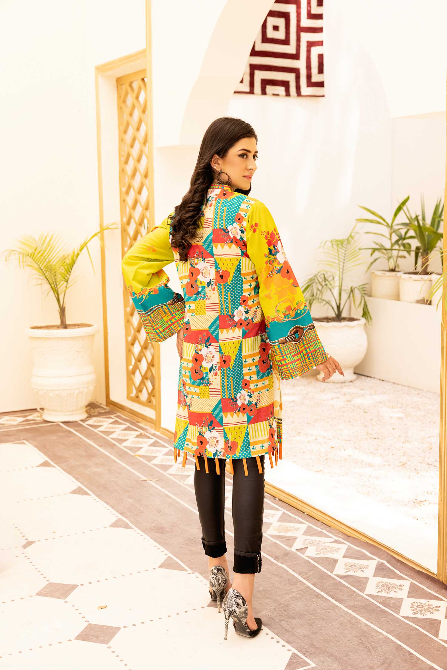 Lime Yellow - Digital Printed Stitched Lawn Kurti - Image 2