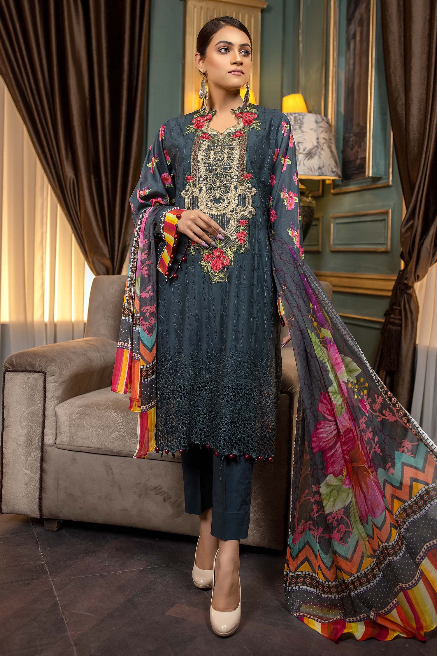 Limed Spruce - Embroidered & Printed Lawn