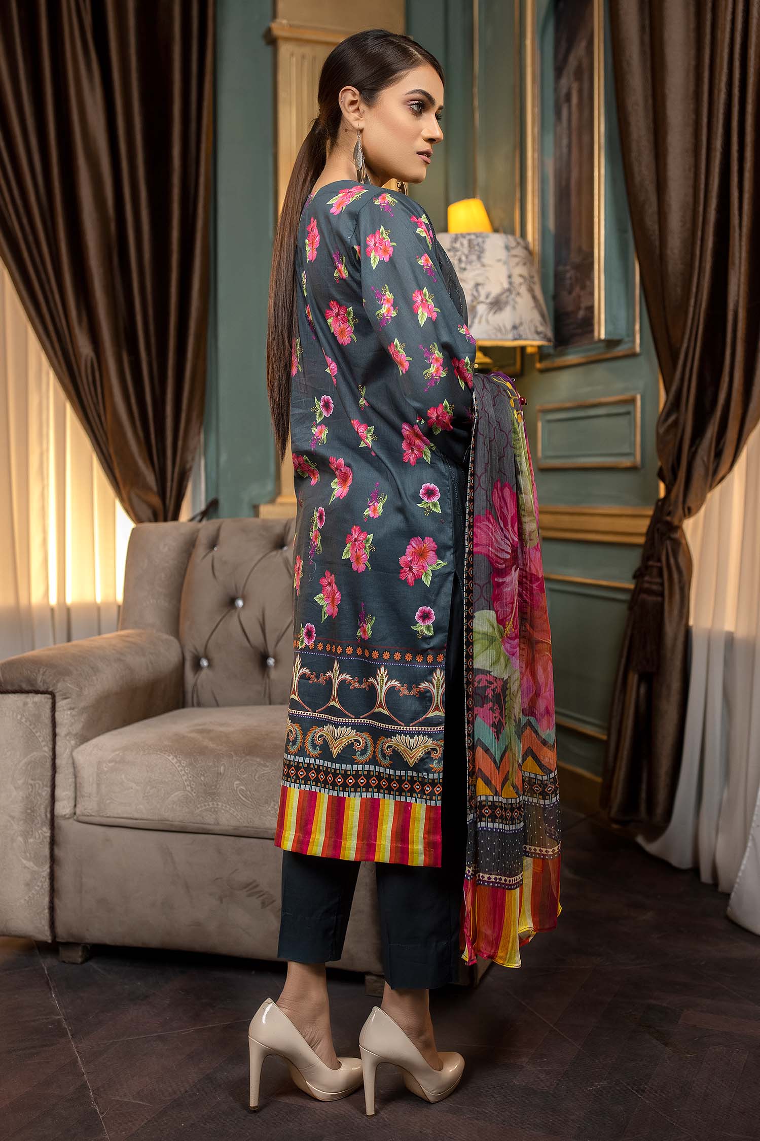 Limed Spruce - Stitched Printed & Embroidered Lawn - Image 2