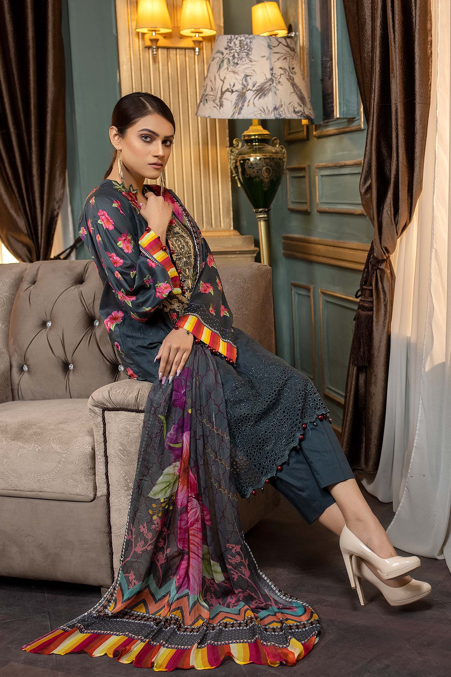 Limed Spruce - Stitched Printed & Embroidered Lawn - Image 3