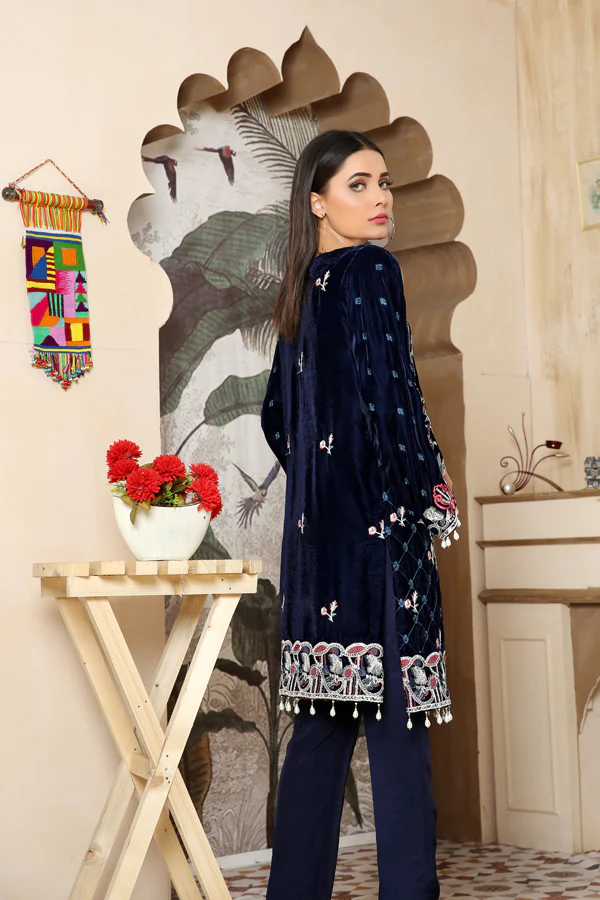 Birdie - Embroidered Velvet Unstitch 2PC - Image 3