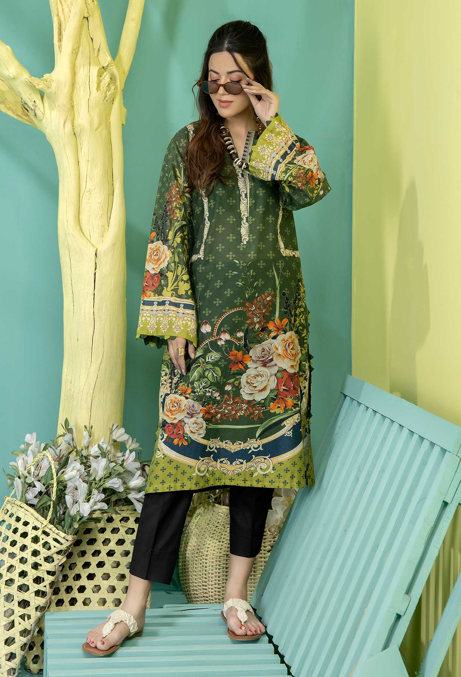 Lunar Green - Stitched Lawn Shirt