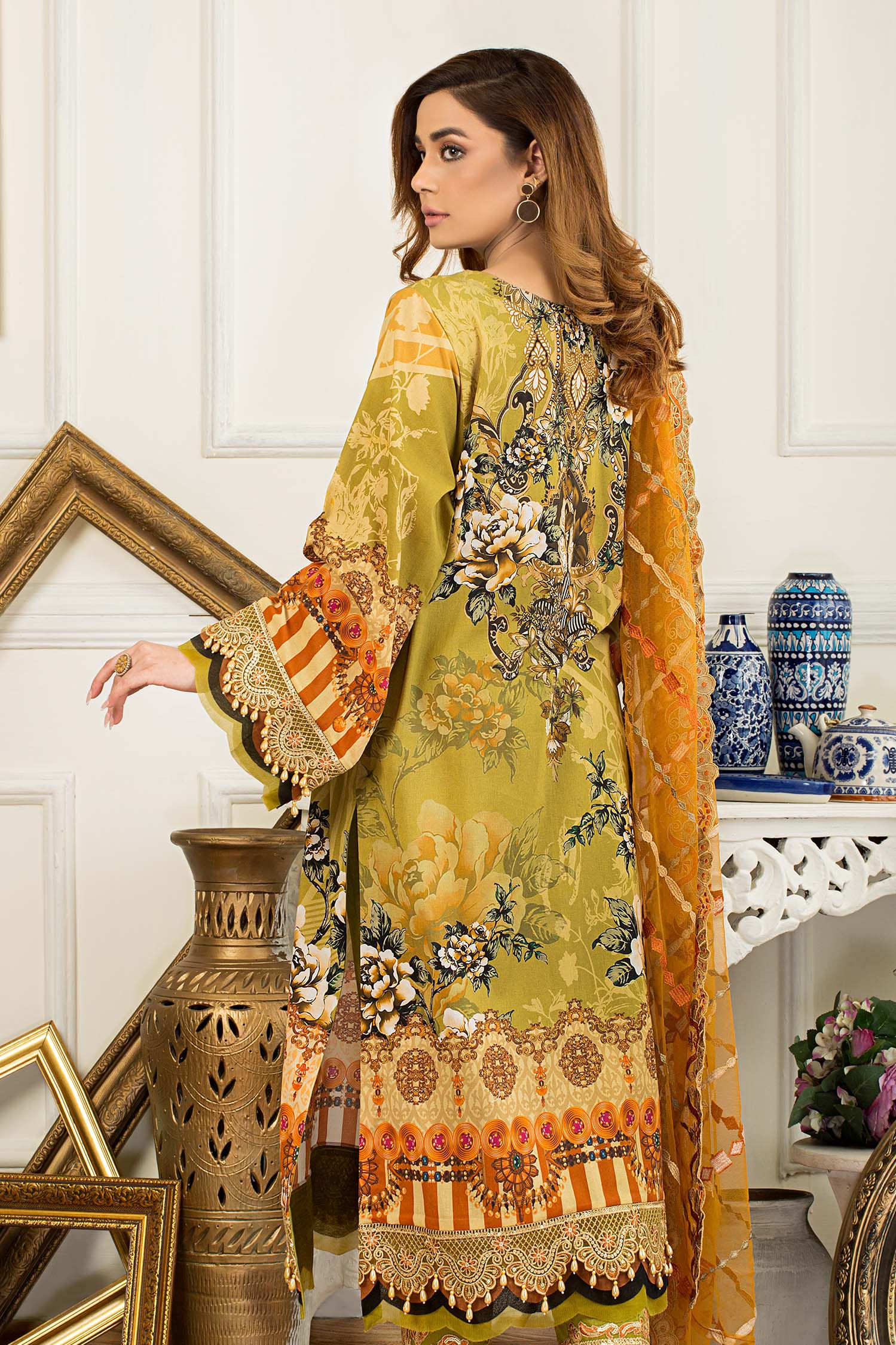 Luxor Gold - Digital Printed & Embroidered Swiss Lawn - Image 2