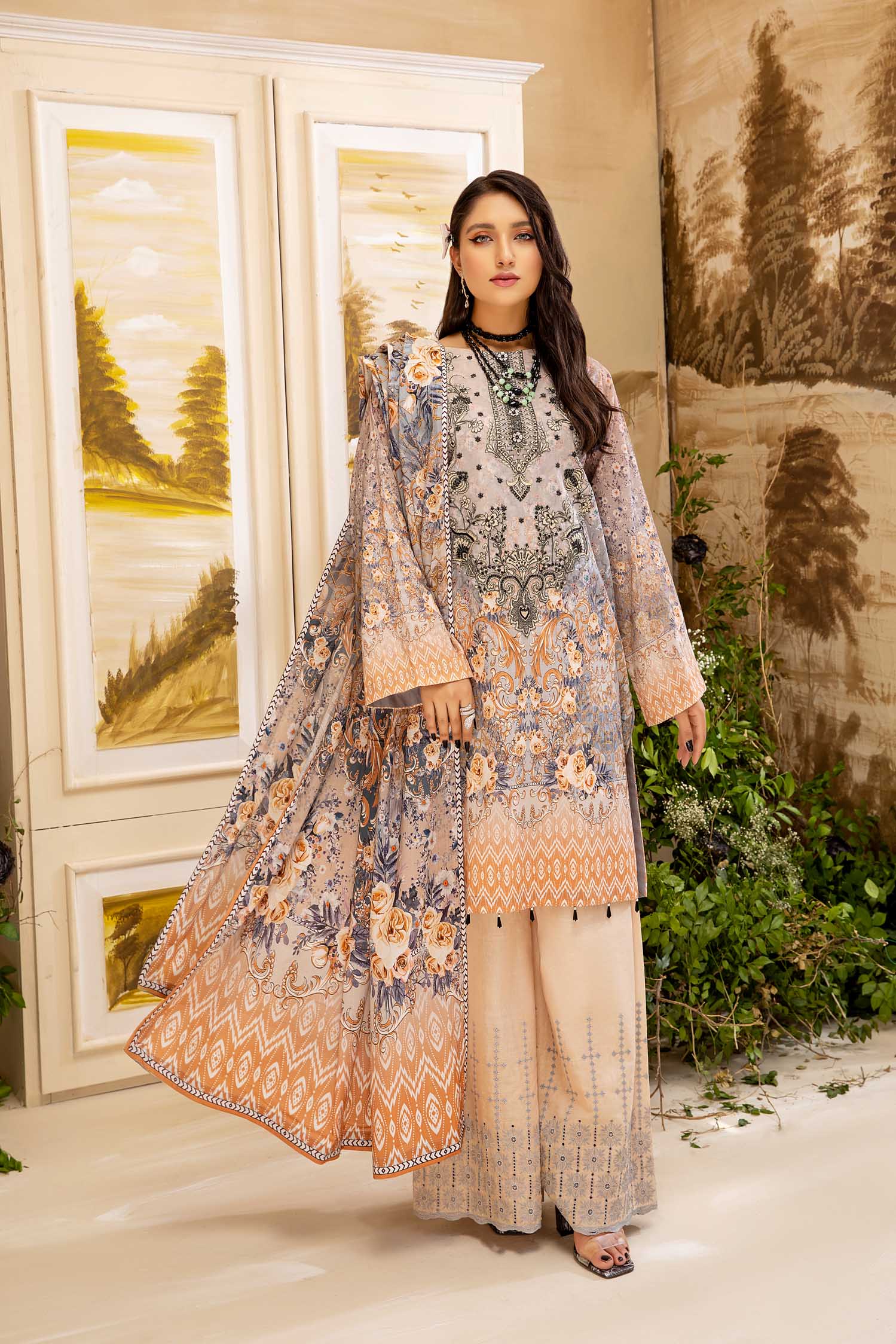 Malva - Digital Printed And Embroidered Lawn 3PC - Image 2