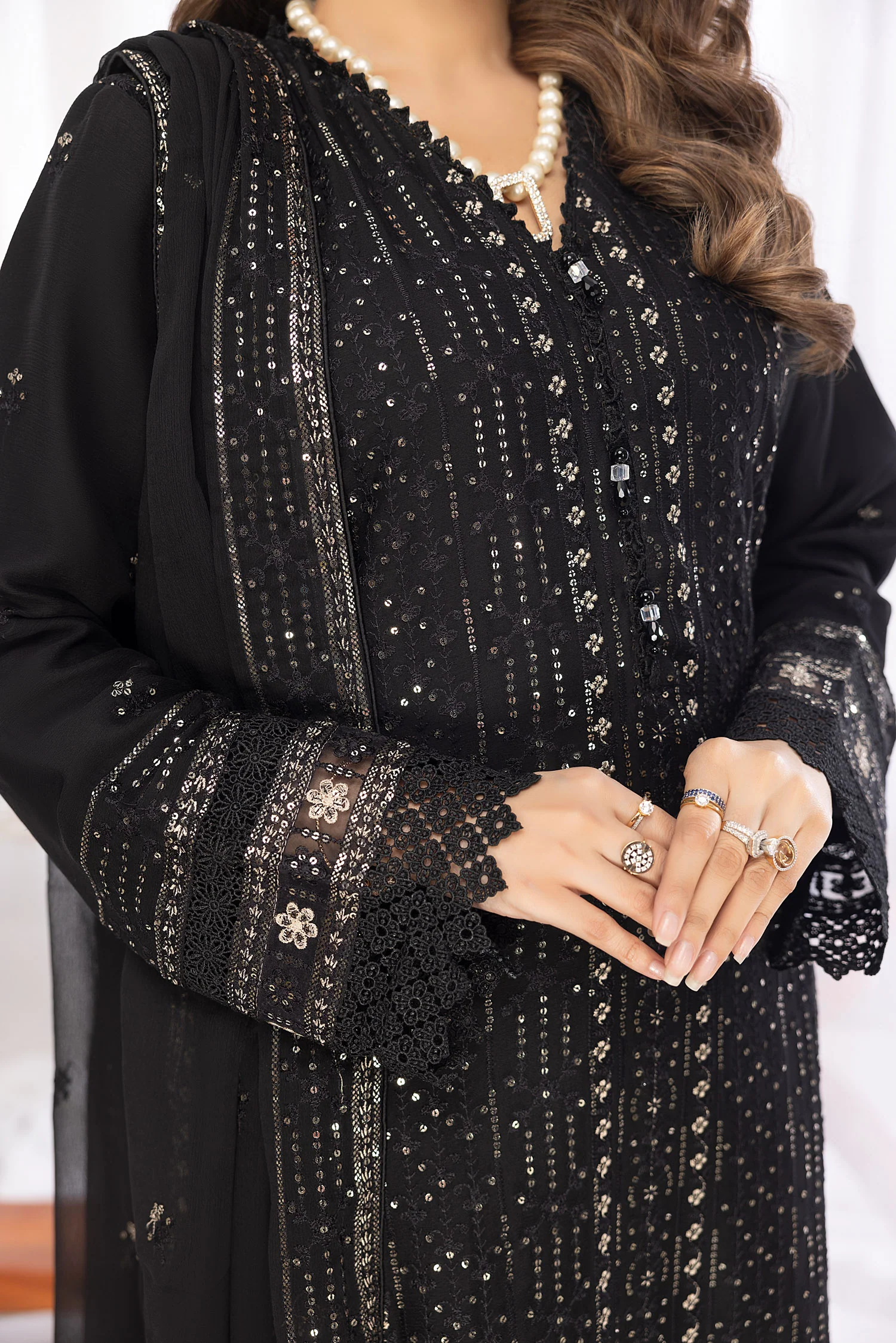 Marble Black - Embroidered Chiffon Pret 3PC - Image 3