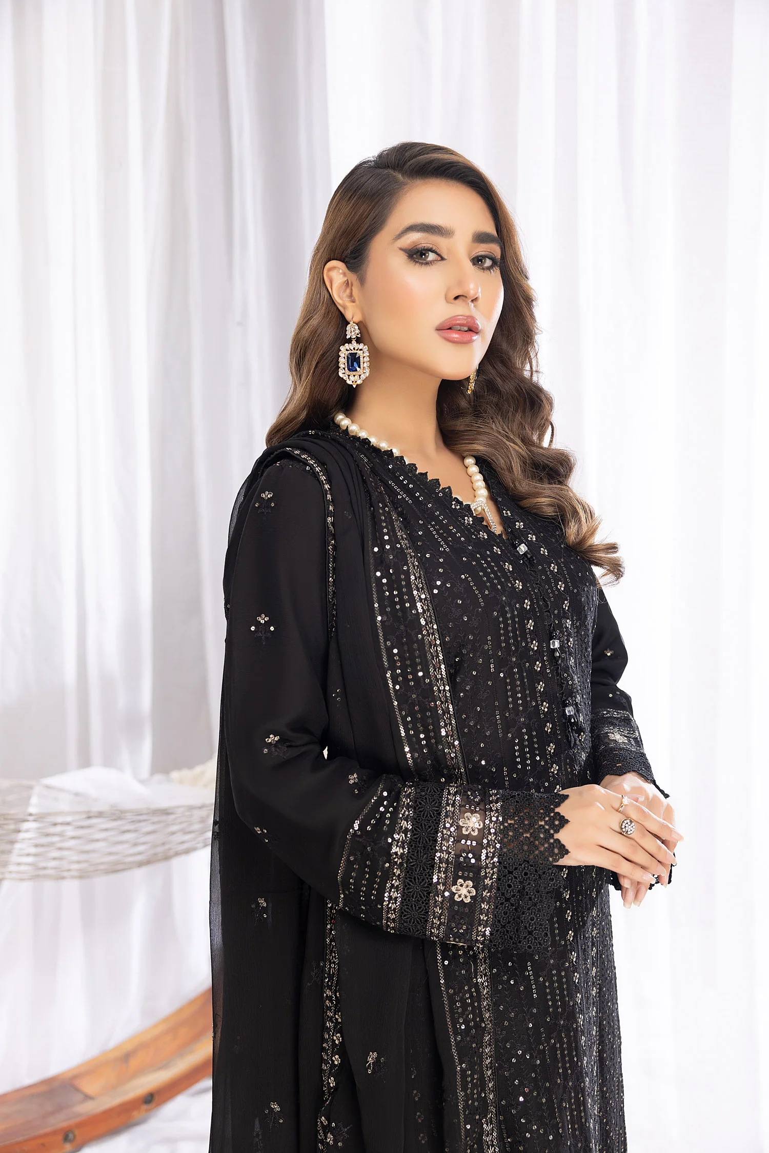 Marble Black - Embroidered Chiffon Pret 3PC - Image 4
